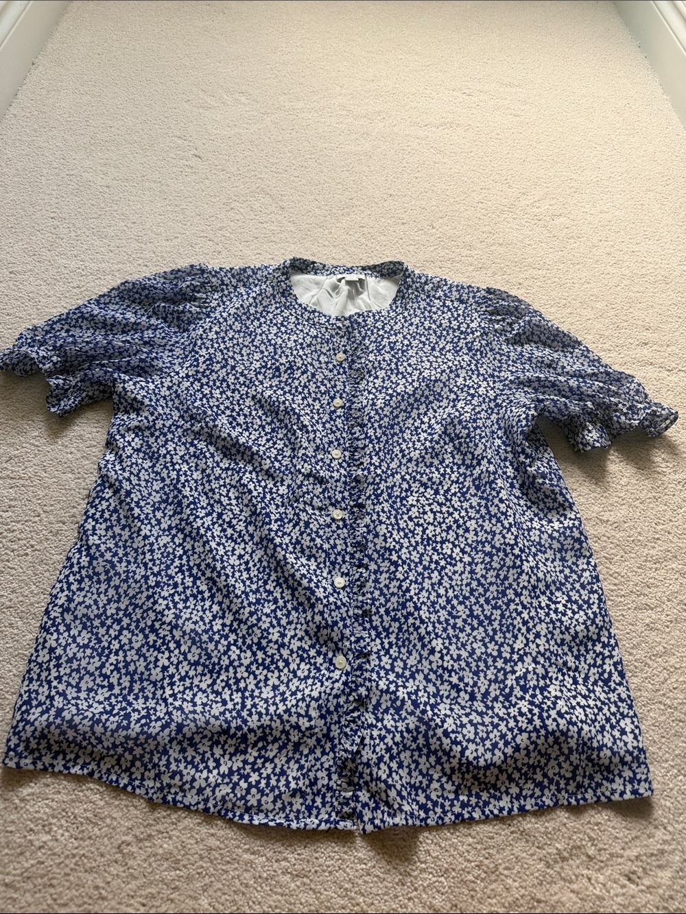 J. Crew Blue and White Floral Button-Down Shirt